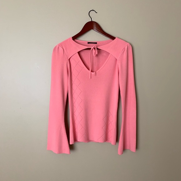 CYRUS Coral Long Sleeve V-neck Front Tie Top - Picture 6 of 8